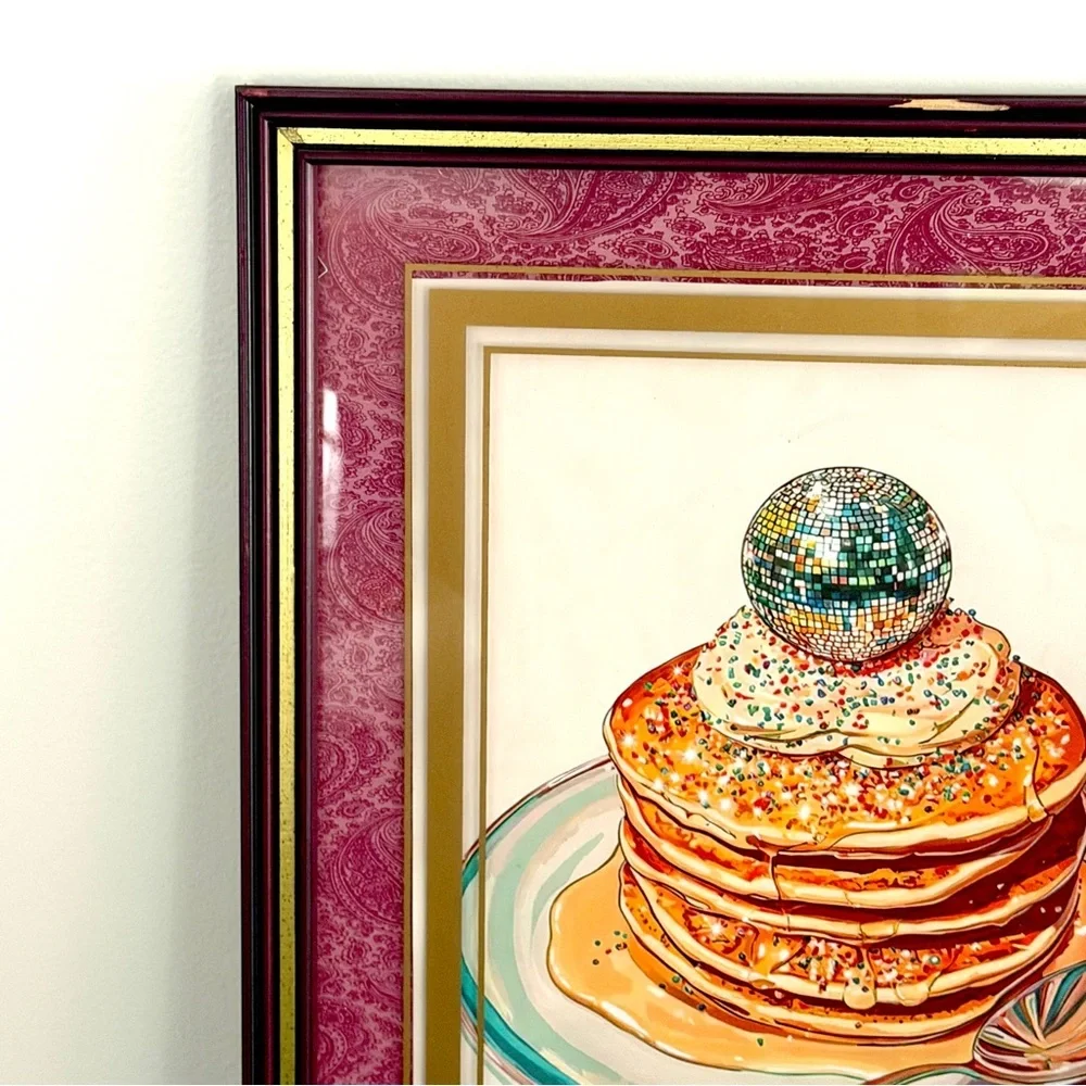 Disco Ball Pancake Stack Glitter Mirror Ball Canvas Art Print Vintage Framed Art